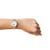 Fossil Jacqueline Reloj para Mujer, Movimiento multifunción con Correa de Acero Inoxidable o Piel, Tono Oro Rosa y Blanco, 36MM