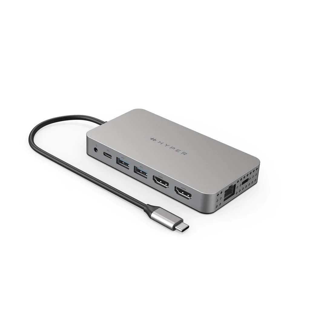 Hyper HDM1H-GL Hub USB-C HyperDrive Dual 4K HDMI 10 en 1 para MacBooks M1/M2 con 10 Puertos Esenciales - Plata