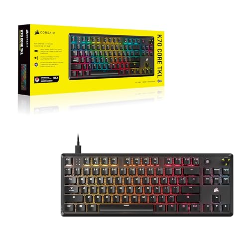 Corsair K70 Core TKL RGB Tenkeyless Teclado mecánico para Juegos – Interruptores lineales MLX Red v2 Pre-Lubricados - Doble Baja Silenciación de Ruido – Teclas de Doble Disparo ABS – QWERTY NA