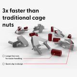 /Dev/Mount Paquete de 50 - Alternativa a Las Tuercas enjauladas de PATCHBOX, Sustituto de Tornillos de 19" Rack, más fácil y rápido Que Las Tuercas enjauladas M6 para Montar Hardware
