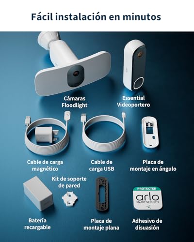 Arlo Vídeoportero inalámbrico HD y Floodlight cámara 2K WiFi inalámbrico Blanca - protección inteligente del hogar, visión nocturna, detección de movimiento, audio bidireccional, compatible con Alexa