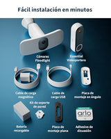 Arlo Vídeoportero inalámbrico HD y Floodlight cámara 2K WiFi inalámbrico Negra - protección inteligente del hogar, visión nocturna, detección de movimiento, audio bidireccional, compatible con Alexa