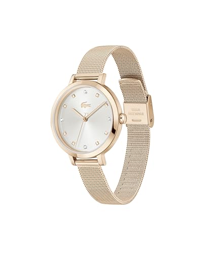 Lacoste Reloj con Movimiento de Cuarzo de Tres Manecillas para Mujer Colección Riga con Correa de Malla de Acero Inoxidable de Oro Rosa - 2001400