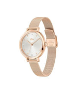 Lacoste Reloj con Movimiento de Cuarzo de Tres Manecillas para Mujer Colección Riga con Correa de Malla de Acero Inoxidable de Oro Rosa - 2001400