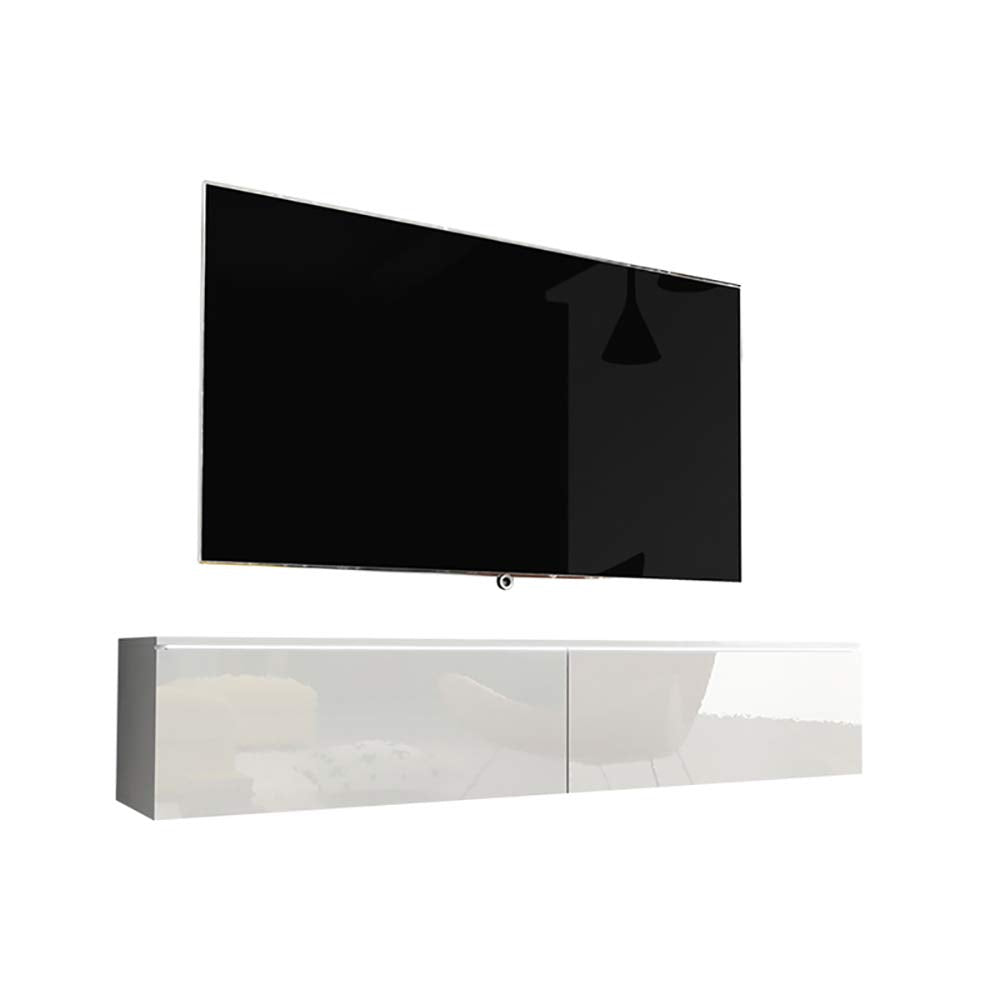 Selsey Kane - Mueble TV Flotante/Mesa TV/Mueble para Salón/Mueble TV Suspendido (140 cm, con LED, Blanco Matte/Blanco Brillante)