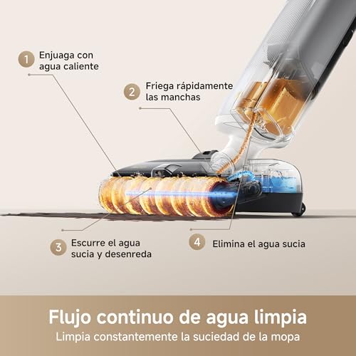 Mova X4 Pro, Aspiradora, seco y Mojado, friega con Agua Caliente, sin enredos, autolimpieza 100 °C, succión 20 kPa, estación de Empuje, Cabezal de Cepillo LED, Dos Bordes