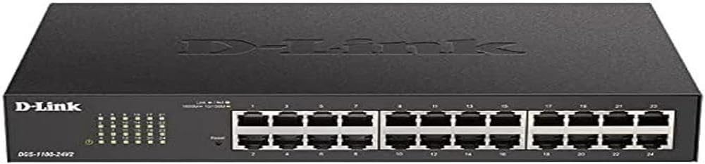D-Link DGS-1100-24V2/E, Switch Smart 24 Puertos Gigabit, RJ-45, Gestión Web, Layer 2, VLAN, sobremesa, IGMP Snooping, VoIP VLAN, QoS, Seguridad Red, Montaje Rack - Cable de alimentación UE, Negro
