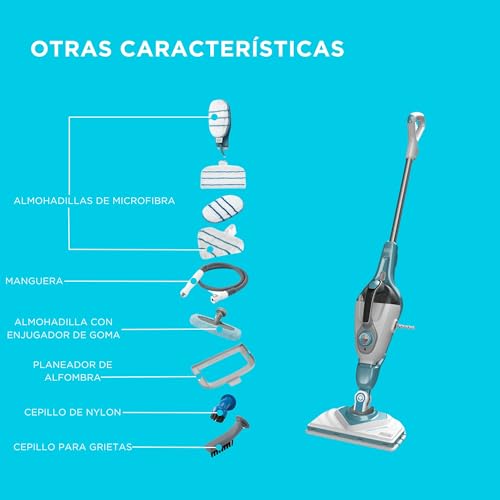 BLACK+DECKER Fregona de vapor 2 en 1 con guante limpiador de mano SteaMitt y 11 accesorios, BHSM166DSM-QS