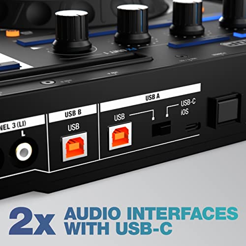 Reloop Mixon 8 Pro | 4-Kanal -Multi-Platform-Performance-Controller für Serato & djay, Jogwheel -Displays & 4 Instant-FX-Kippschalter, Dual-Audio-Interface mit USB-C & Stand-Alone-Mixing