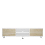 Homey Mueble de TV de Diseño Nórdico, 2 Compartimentos de Almacenamiento y 2 Puertas, Apto para Televisores de hasta 77 Pulgadas, Color Blanco-Roble