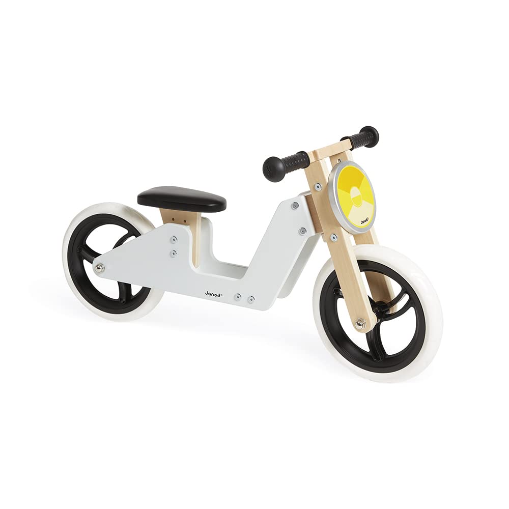 Janod - Bici sin Pedales Triciclo Evolutivo de Madera 2 en 1 - Asiento Regulable y Manillar Ergonómico - Vintage - Equilibrio y Autonomía - Gris - A Partir de 18 Meses, J03280