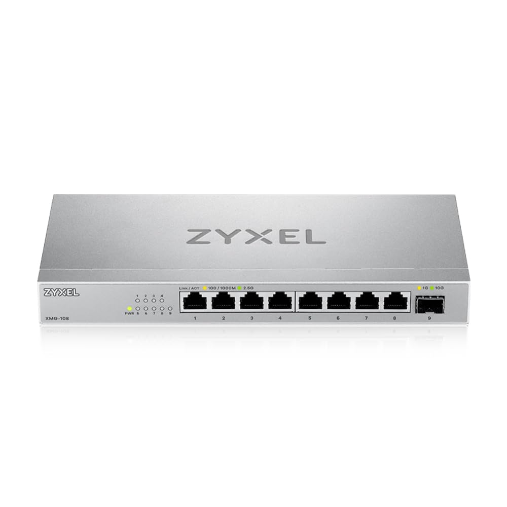 Zyxel 8-Port 2.5G Multi-Gig Unmanaged Switch con 1 x 10G SFP+ | Montaje en sobremesa o Pared [XMG-108]