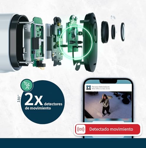Arlo Ultra 2 Camara de Vigilancia WiFi Exterior 4K, Camara de Vigilancia WiFi Interior, Sensor de Movimiento, Alarmas Para Casa, Visión Nocturna Color, Prueba Arlo Secure Incluida , 2 Cámaras, Blancas