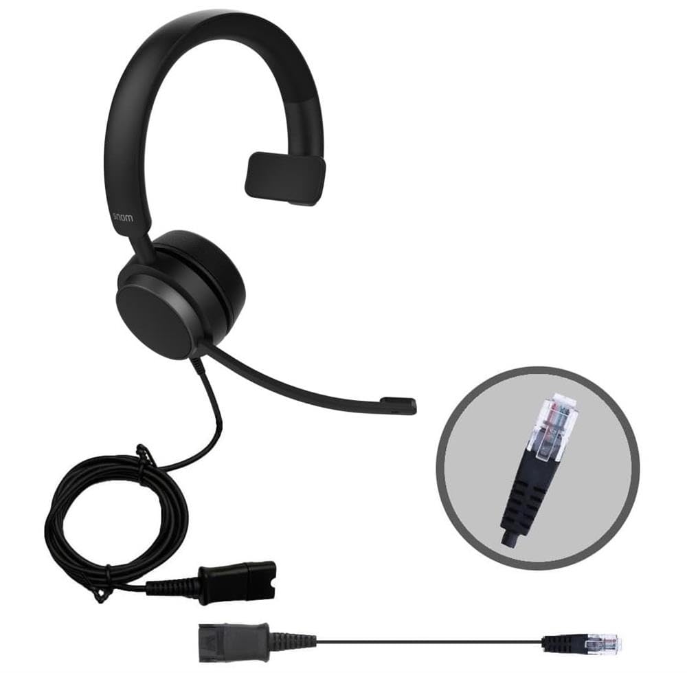 Snom A310M - Auriculares monoaurales para centros de Llamadas y oficinas - Sonido HD, Gran Comodidad, Estructura Ligera, cancelación pasiva del Ruido - Compatibles con teléfonos