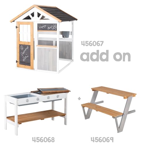 roba Ampliación de Cocina para casa de Juegos – Cocina Infantil al Aire Libre Blanco y marrón con Barbacoa y Placas de cocción – Accesorios para casa de Juegos de jardín a Partir de 18 Meses – con