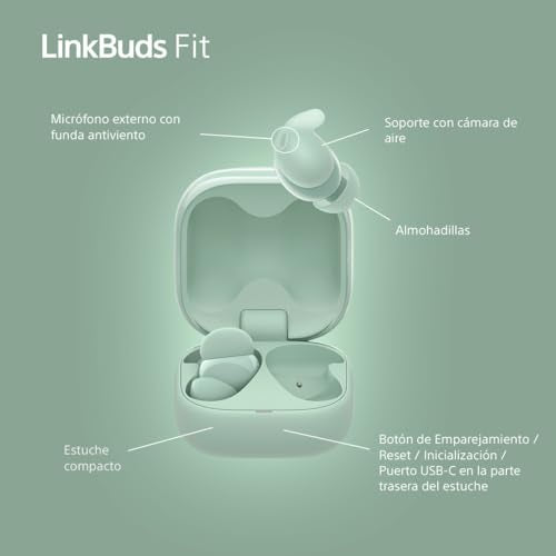 Sony LinkBuds Fit x Olivia Rodrigo, Auriculares Bluetooth con Noise Cancelling, Cómodos, IPX4, Hi-Res Audio, Sonido Ambiente, 21 h autonomía, conexión multipunto, iOS y Android, Verde