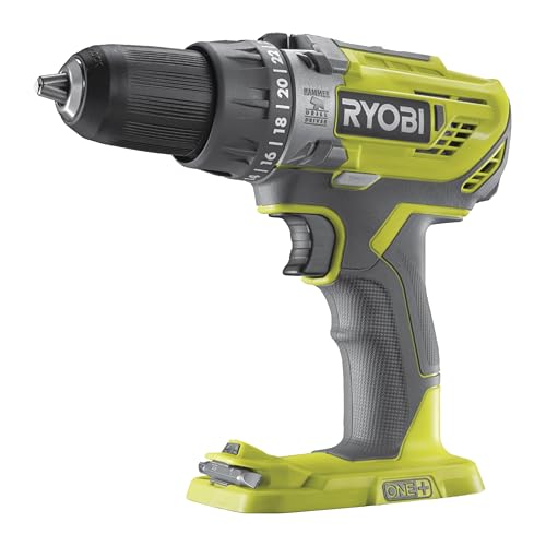RYOBI ONE+ 18V Taladro percutor R18PD3-242S – 50 Nm, mandril 13 mm, 2 velocidades (0–500/0–1.800 rpm), 24 ajustes de par – Kit con baterías 2,0 Ah + 4,0 Ah, cargador y bolsa