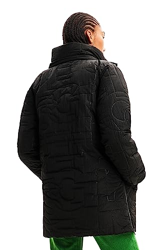 Desigual Padded_Tulip Abrigo Largo para Mujer de Lana Acolchada, Negro, M