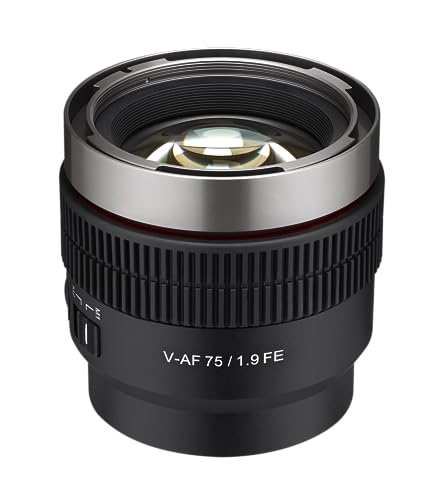 Samyang V-AF 75 mm T1,9 FE para Sony E, lente de vídeo, objetivo de enfoque automático, soporte de lentes Cine 8K, compatible con Anamórficos, interruptor personalizado y botón personalizado