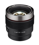 Samyang V-AF 75 mm T1,9 FE para Sony E, lente de vídeo, objetivo de enfoque automático, soporte de lentes Cine 8K, compatible con Anamórficos, interruptor personalizado y botón personalizado