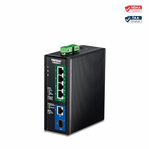 TRENDnet, TI-BG50611, Switch DIN-Rail Industrial PoE++ de 2,5 G y 6 Puertos con Puertos 10 G, Multi-Gigabit, 4 Puertos PoE++ de 2,5 G, 1 Puerto RJ-45 10 G, 1 Puerto SFP+ 10 G