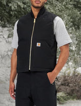 Carhartt, Hombre, Chaleco Con Cuello Acanalado, Aislado, En Lona De Algodón Resistente, Ajuste Ligeramente Holgado, Negro, XXL