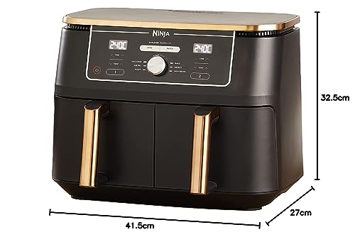 Ninja Freidora de aire Foodi MAX [AF400EUCP] doble compartimento, 9,5 l de capacidad, 2 cajones, 6 funciones, cobre