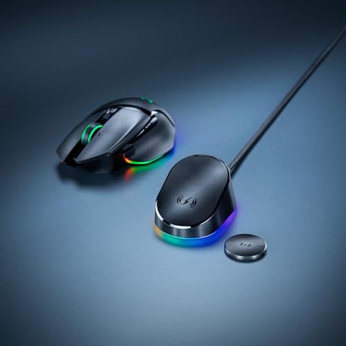 Razer Mouse Dock Pro & Charging Puck - Base de carga inalámbrica magnética & módulo para ratones compatibles, Hyperspeed 4K, iluminación 8 RGB Chroma) - Negro