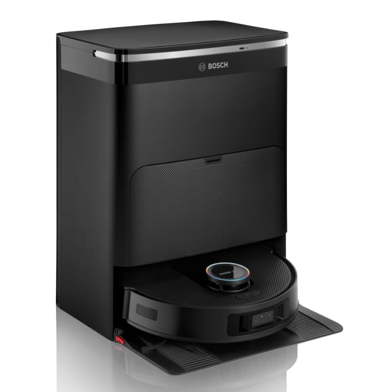 Bosch - Robot Spotless MAX CAM, BCRDW3BX, aspira y friega, Potencia 11.000 Pa, Almohadillas giratorias, estación Seca-húmeda, Visión Inteligente por luz estructurada, Cámara, Home Connect App, Negro