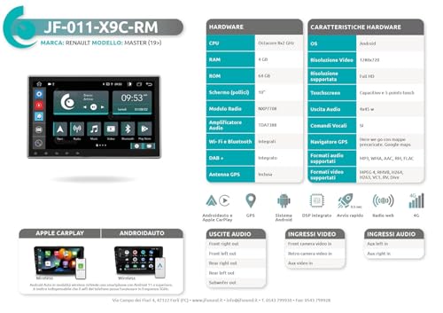 Radio de Coche para Renault Master Android GPS Bluetooth WiFi USB Dab+ Touchscreen 10" 8core Carplay AndroidAuto