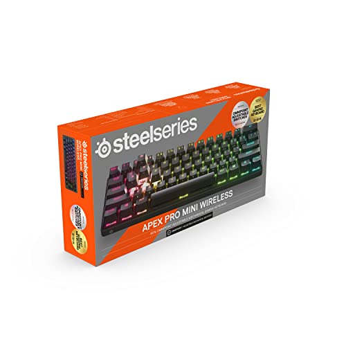 SteelSeries Apex Pro Mini Wireless-Teclado gaming mecánico –El teclado más rápido del mundo- Accionamiento ajustable - Factor forma compacto 60% – Bluetooth 5.0 – 2,4GHz – Teclado americano (QWERTY)