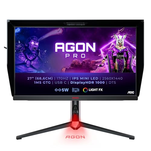 AOC Agon AG274QXM - Monitor IPS, 1 ms, Mini LED, diseño RGB, HDR 1000, KVM, Ajuste de Altura, Mini LED, FreeSync Premium Pro, 27 Pulgadas QHD 170Hz, Negro