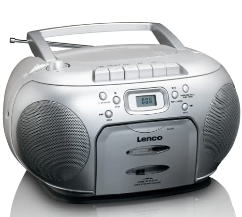 Lenco SCD-420SI - Radio FM portátil con Reproductor de CD y pletina de Casete - Toma de Auriculares - Plata
