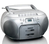Lenco SCD-420SI - Radio FM portátil con Reproductor de CD y pletina de Casete - Toma de Auriculares - Plata