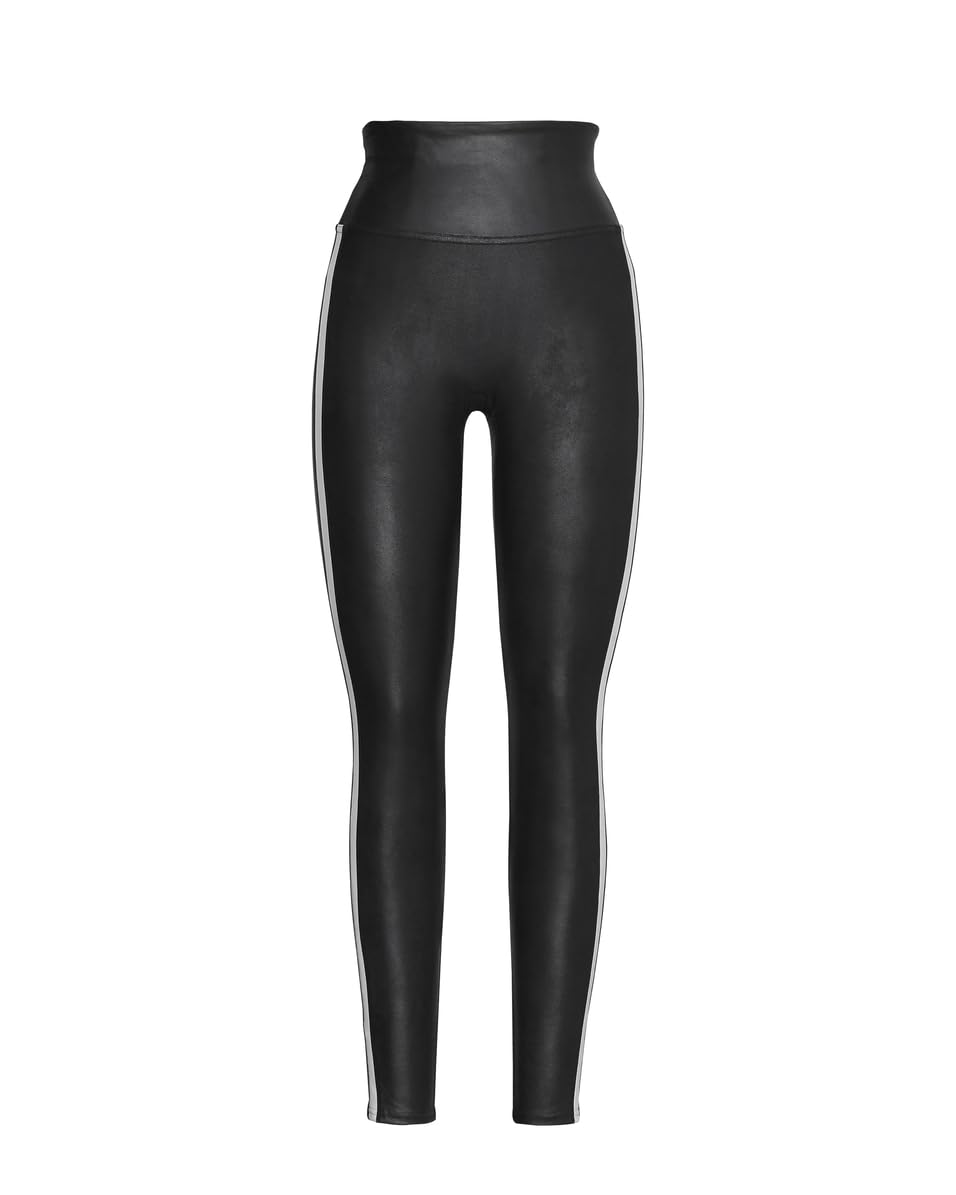 Spanx Leggings de piel sintética de rayas para Mujer, Negro, L