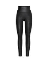 Spanx Leggings de piel sintética de rayas para Mujer, Negro, L