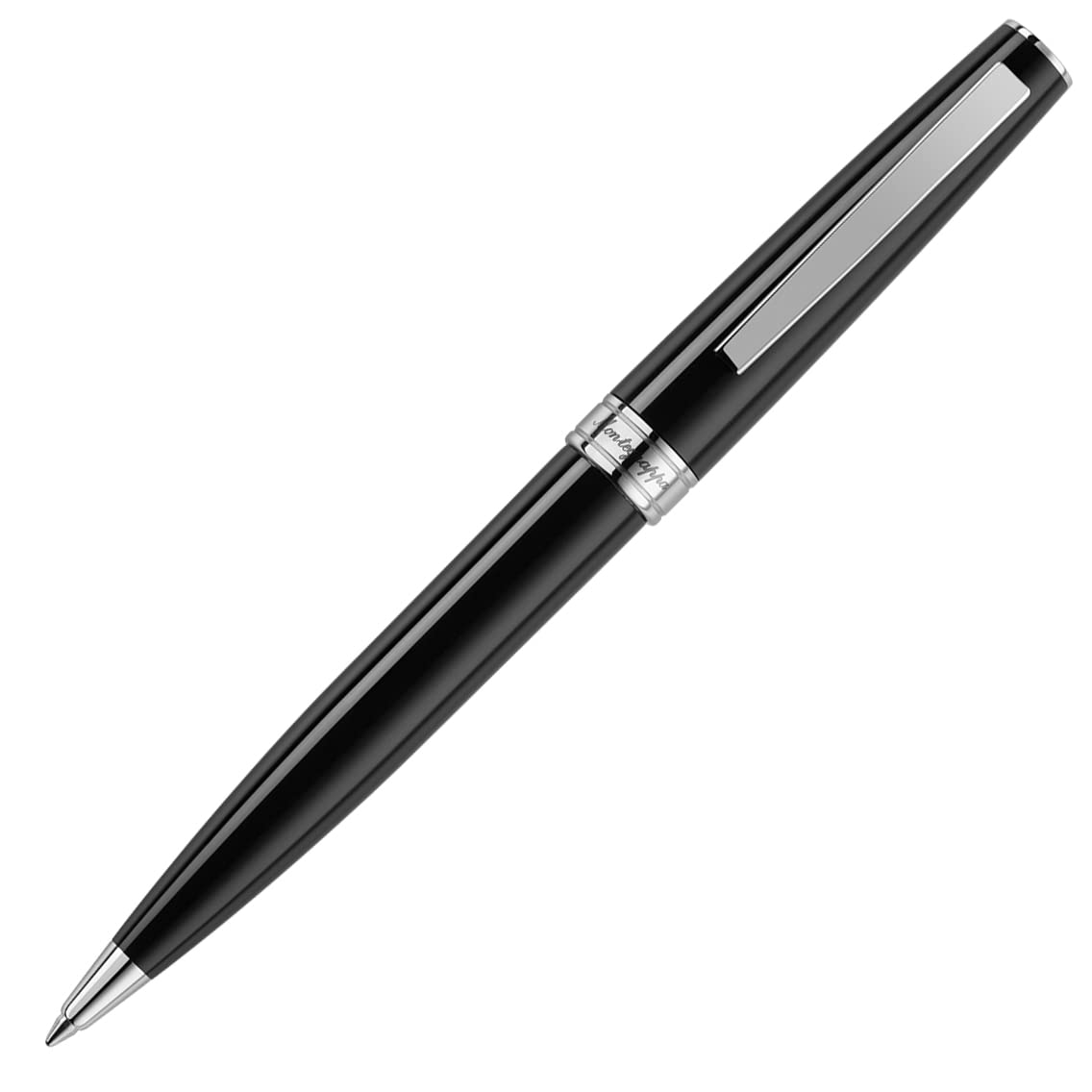 Montegrappa Armonia ISA1RBAC - Bolígrafo de resina y acero inoxidable en color negro, con mecanismo giratorio, longitud: 13,8 cm
