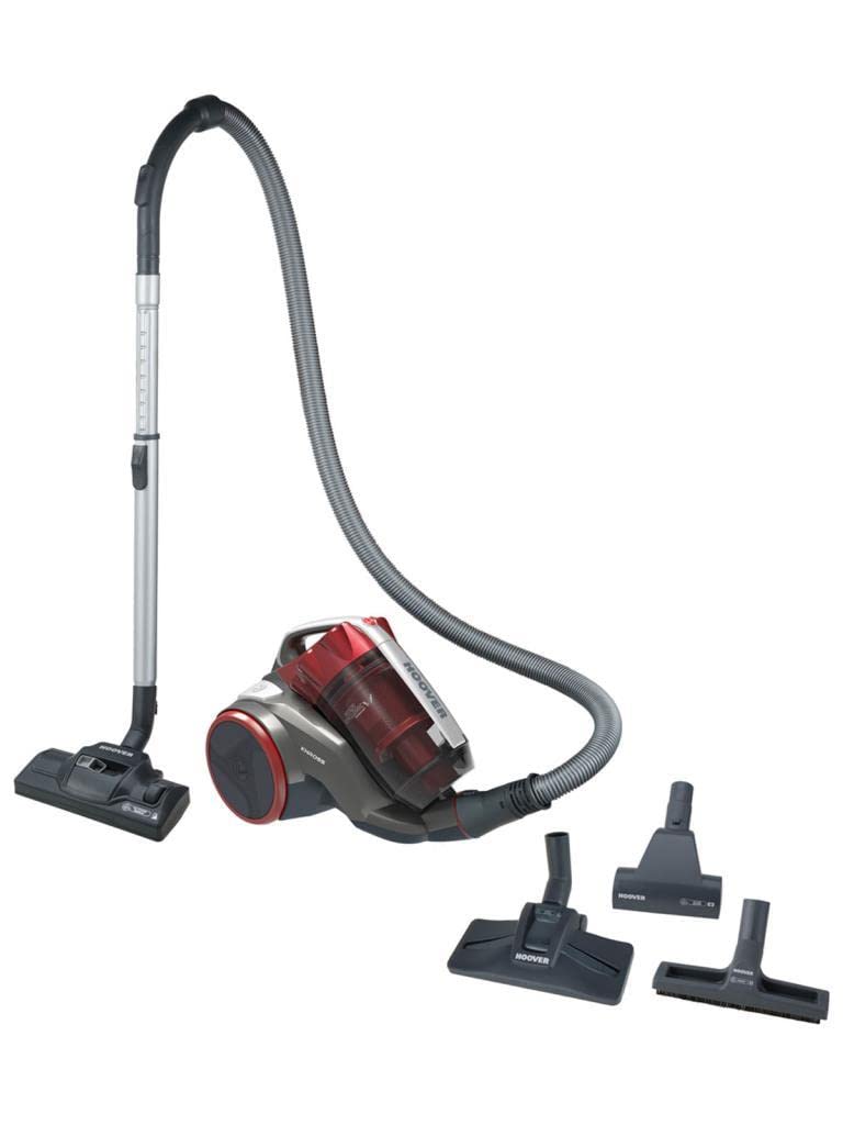 Hoover Khross KS50PET Aspirador sin Bolsa, Multiciclónico, Cepillo Pelo Mascota, Alfombras, Parquet, Accesorios a Bordo, Filtro EPA, 1.8L, 78dB, 550 W, Cable 7.5m, Plástico, Marrón/ Rojo/ Gris