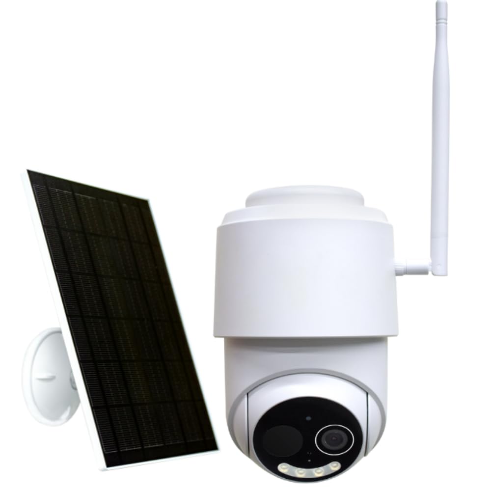 Daewoo Security - Cámara Independiente Solar WiFi giratoria Full HD W509MW con Panel Solar, detección de Movimiento, visión Nocturna a Todo Color, Totalmente inalámbrica