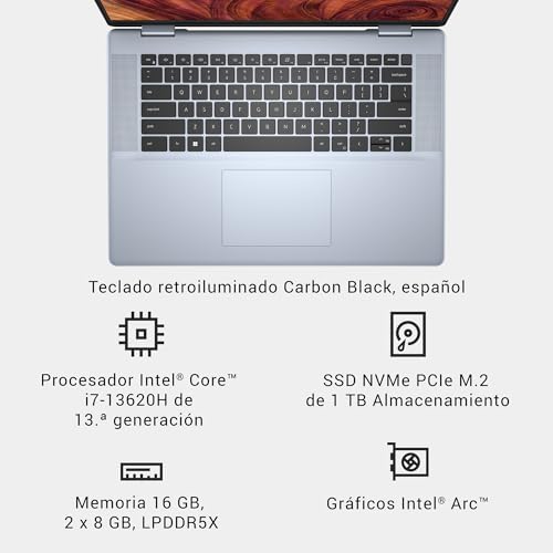 Dell Inspiron 7640 Laptop 16 2.5K Display, Intel Core i7-13620H, 16 GB LPDDR5X RAM, 1 TB SSD, Intel ARC Graphics, Windows 11 Home - Cloud Cover