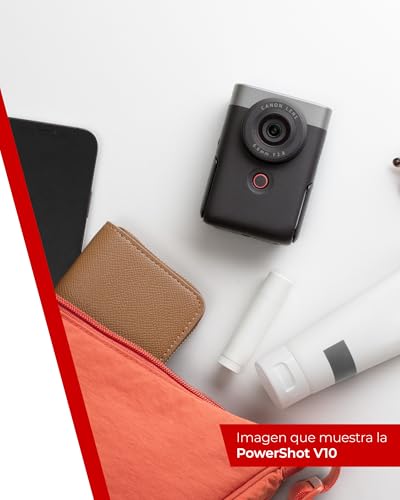 Canon Powershot V10 Starter Kit + Accesorios + Memoria 64GB, Cámara Vlogging y Streaming, Sensor 1" 20,9 MP, Vídeo 4K, Objetivo 19mm, WiFi, Bluetooth y USB-C, Pantalla Táctil Ángulo Variable, Silver