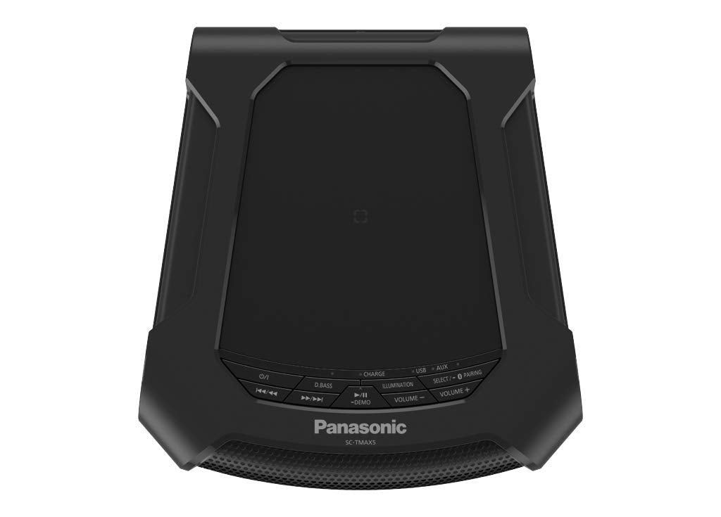 Panasonic SC-TMAX5 - Sistema de Sonido Portátil (150 W, 16 cm Woofer, Wireless, Base de Carga para Smartphone, Efectos de luz, Powerbank, CD, Bluetooth, DJ Sampler, USB, MAX DJ Effect) Negro