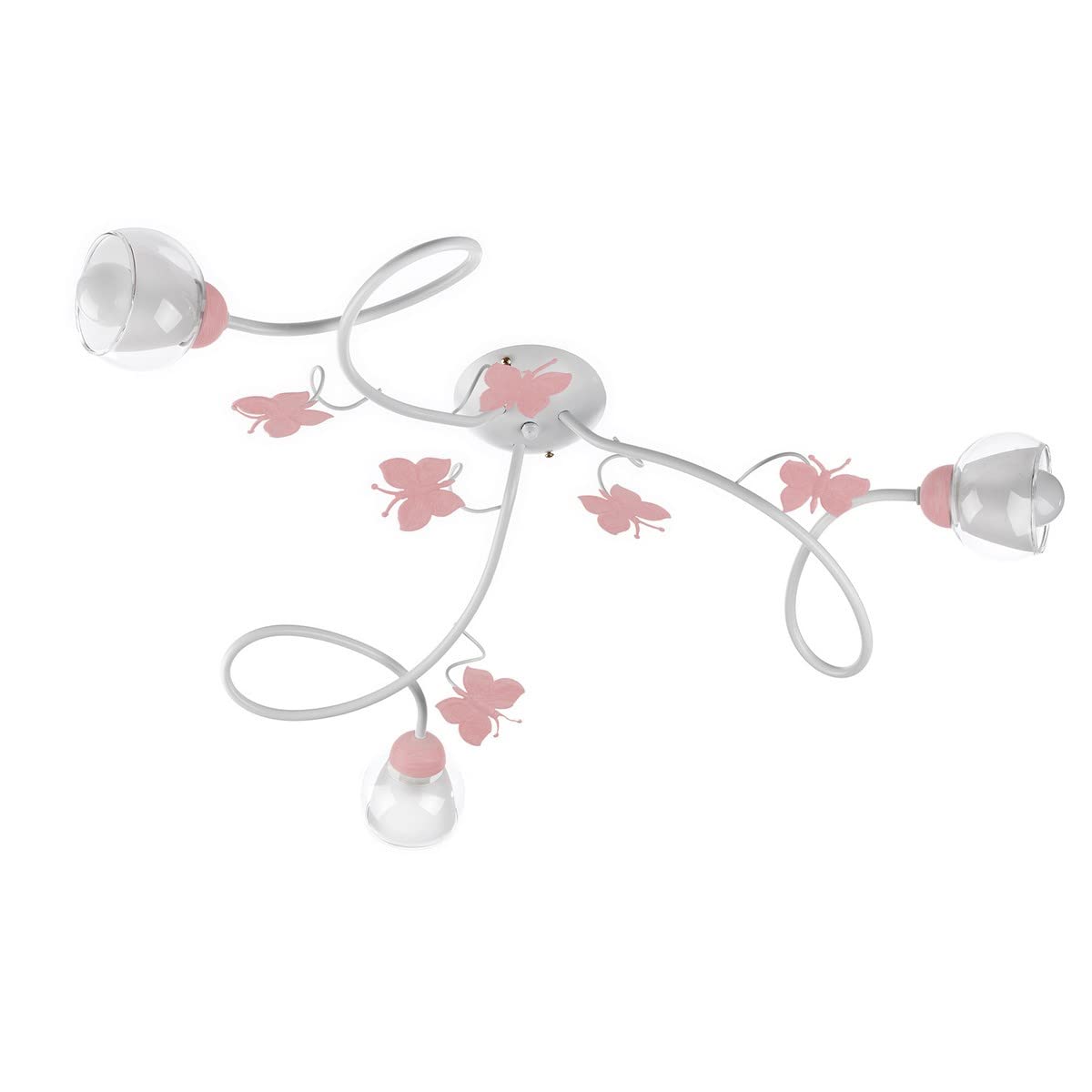 ONLI - Plafón de 3 luces de metal blanco con mariposas pintadas en rosa