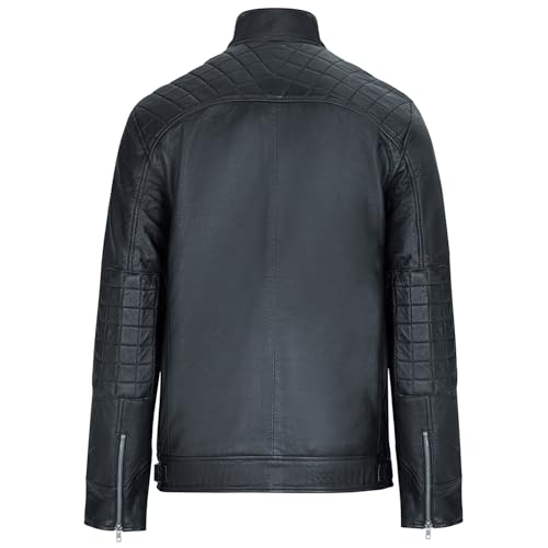 URBAN 5884 Chaqueta de cuero para hombre, SKIMO, Piel de Oveja Genuina, Cazadora Piel Hombre Estilo Motero, 8 bolsillos, Hecha a Mano, Suave y Duradera, Negro, L