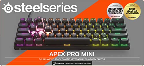 SteelSeries Apex Pro Mini teclado gaming HyperMagnetic – El teclado más rápido del mundo – Accionamiento ajustable – Factor forma compacto 60 % – RGB – Teclas PBT – USB-C – Teclado alemana (QWERTZ)