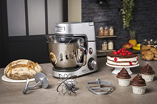 Krups Robot de cocina Master Perfect Gourmet KA631D, 1100 W, 8 velocidades, cuenco de acero inoxidable de 4,6 L, 5 accesorios: juego de hornear, cuenco flexible, acero inoxidable cepillado