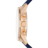 Armani Exchange Reloj hombre, movimiento cronógrafo cuarzo y caja 44mm con correa piel, Azul y tono oro rosa