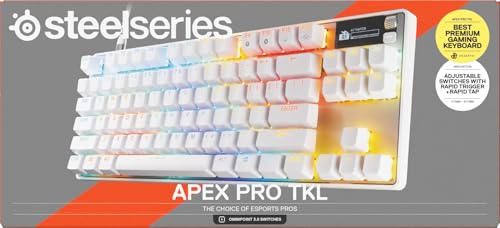 SteelSeries Apex Pro TKL Gen 3 Blanco - Teclado Mecanico Gaming - HyperMagnetic Interruptores OmniPoint 3.0 - Accionamiento Ajustable - Rapid Trigger - Preajustes - Rapid Tap - RGB - OLED - US QWERTY