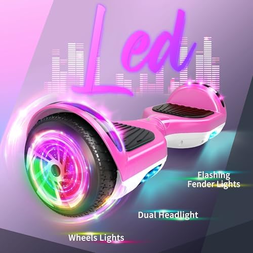 SISIGAD Hoverboard, Gyropode 6.5 Pouces, Hoverboard avec Bluetooth, lumières LED,haut rose et bas blance