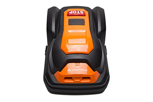 Yard Force Robot cortacésped SA900ECO, apto para céspedes de hasta 900 m2, función de corte de bordes, sensor de lluvia y motor sin escobillas, 28 V, negro/naranja